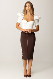 Elisabetta Franchi Top In Crepe e Duchesse con Maniche Balloon TO02656E2 AVORIO