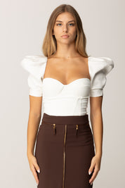 Elisabetta Franchi Top In Crepe e Duchesse con Maniche Balloon TO02656E2 AVORIO