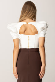 Elisabetta Franchi Top In Crepe e Duchesse con Maniche Balloon TO02656E2 AVORIO