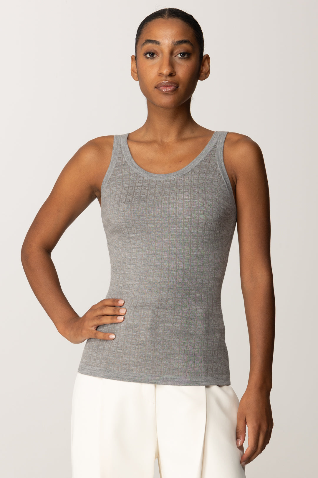 Elisabetta Franchi Top In Lana con Micro-logo Jacquard TK58S56E2 GRIGIO MELANGE