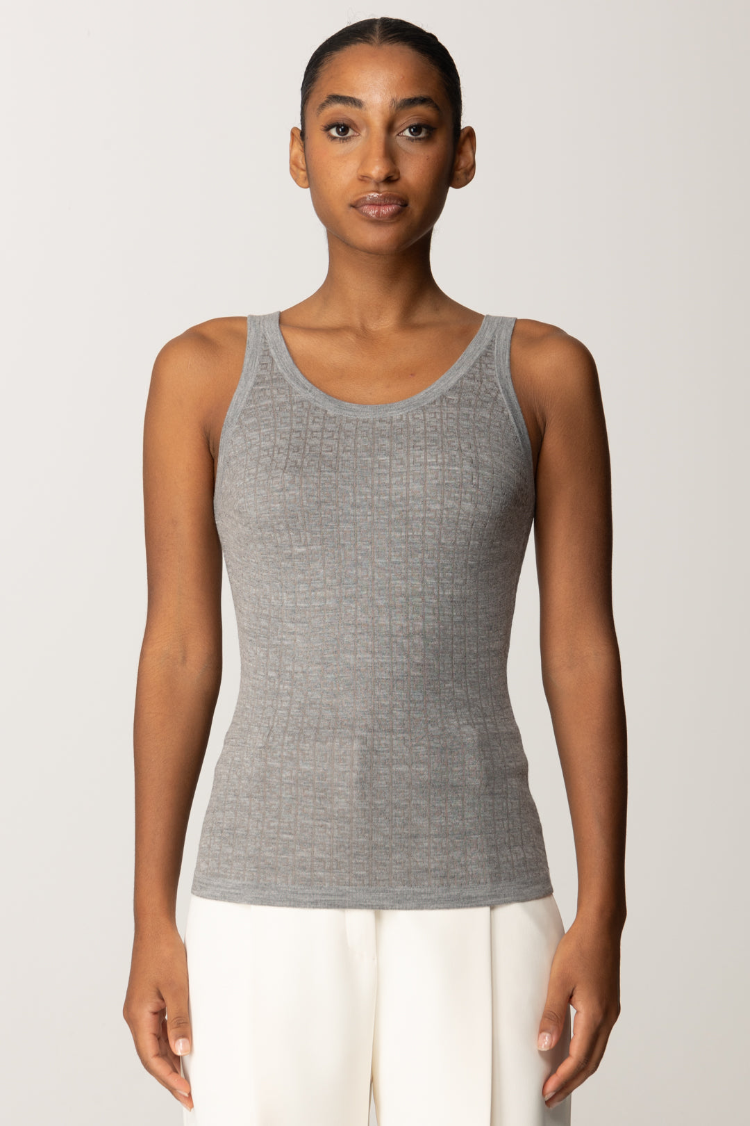 Elisabetta Franchi Top In Lana con Micro-logo Jacquard TK58S56E2 GRIGIO MELANGE