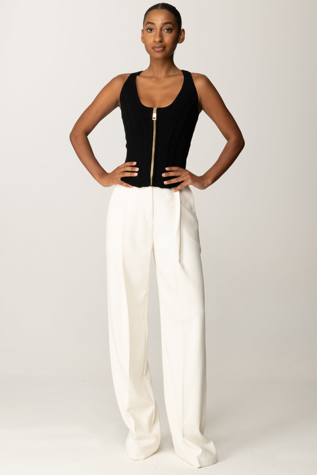 Elisabetta Franchi Top In Maglia In Punto Stoffa con Zip TK57S56E2 NERO