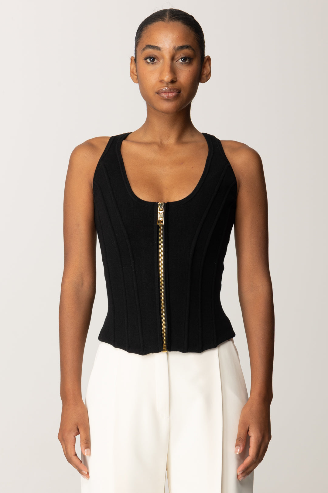 Elisabetta Franchi Top In Maglia In Punto Stoffa con Zip TK57S56E2 NERO