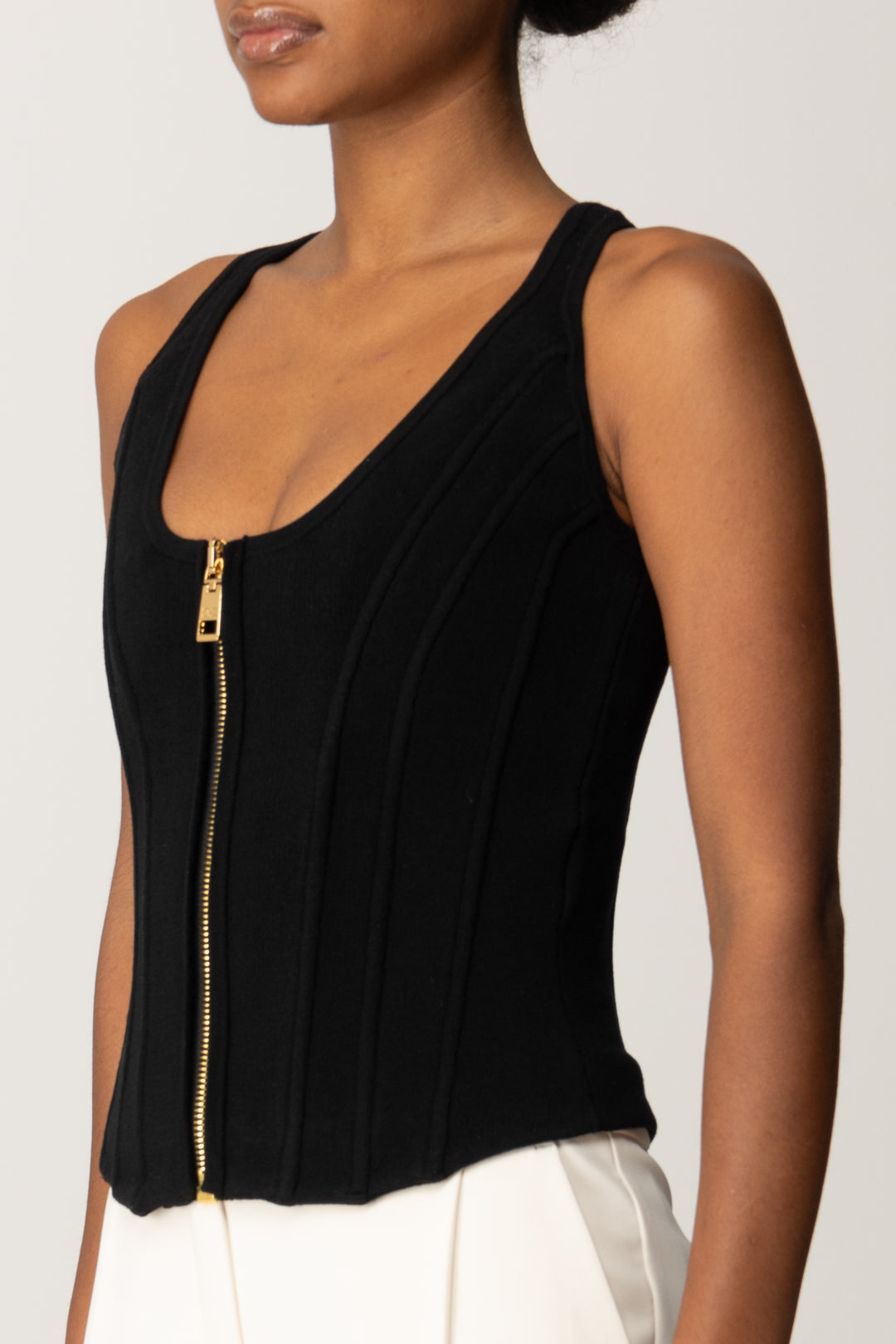 Elisabetta Franchi Top In Maglia In Punto Stoffa con Zip TK57S56E2 NERO