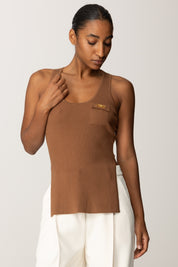 Elisabetta Franchi Top In Maglia a Costine con Taschino TK53B56E2 BROWN SUGAR