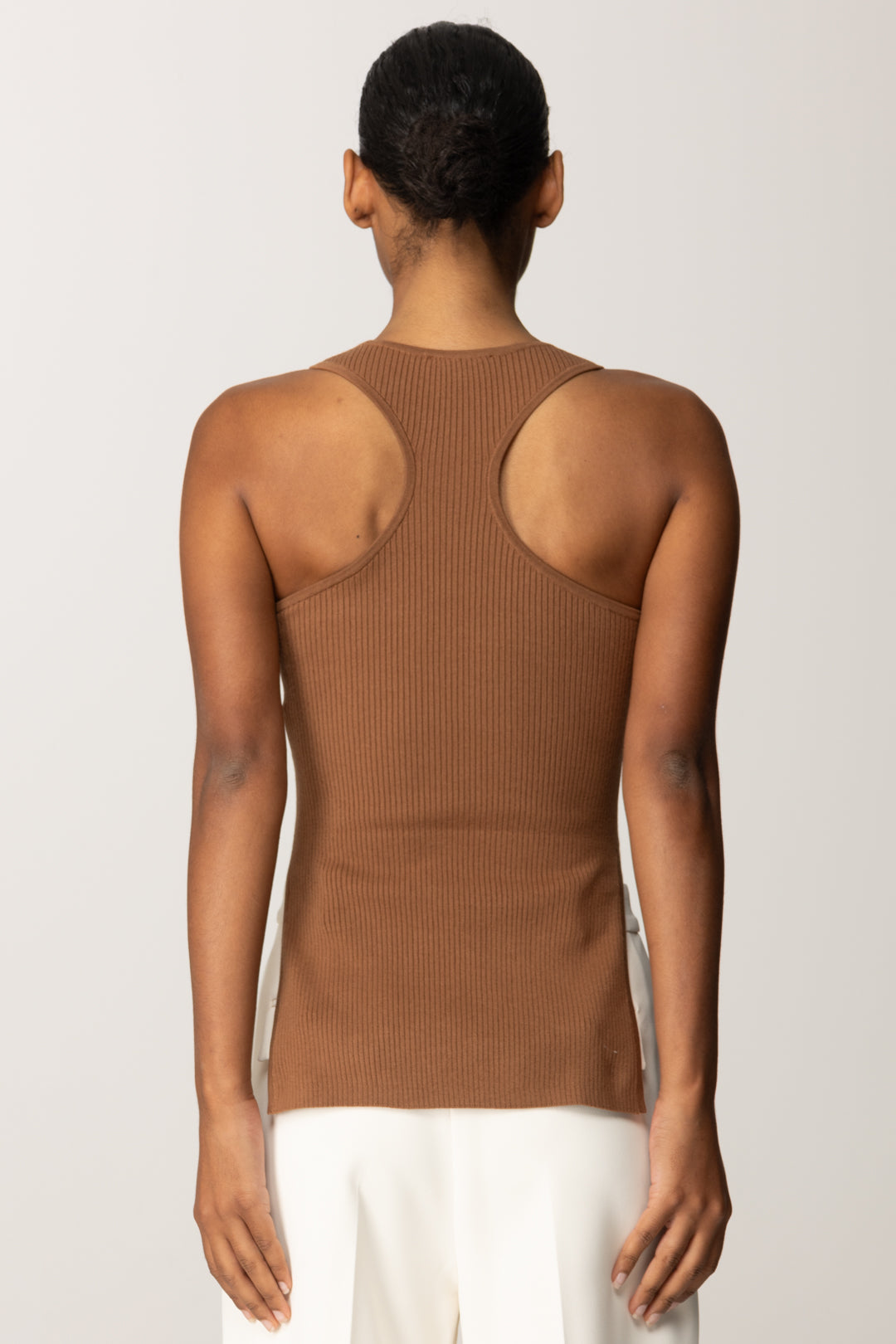 Elisabetta Franchi Top In Maglia a Costine con Taschino TK53B56E2 BROWN SUGAR
