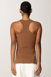 Elisabetta Franchi Top In Maglia a Costine con Taschino TK53B56E2 BROWN SUGAR