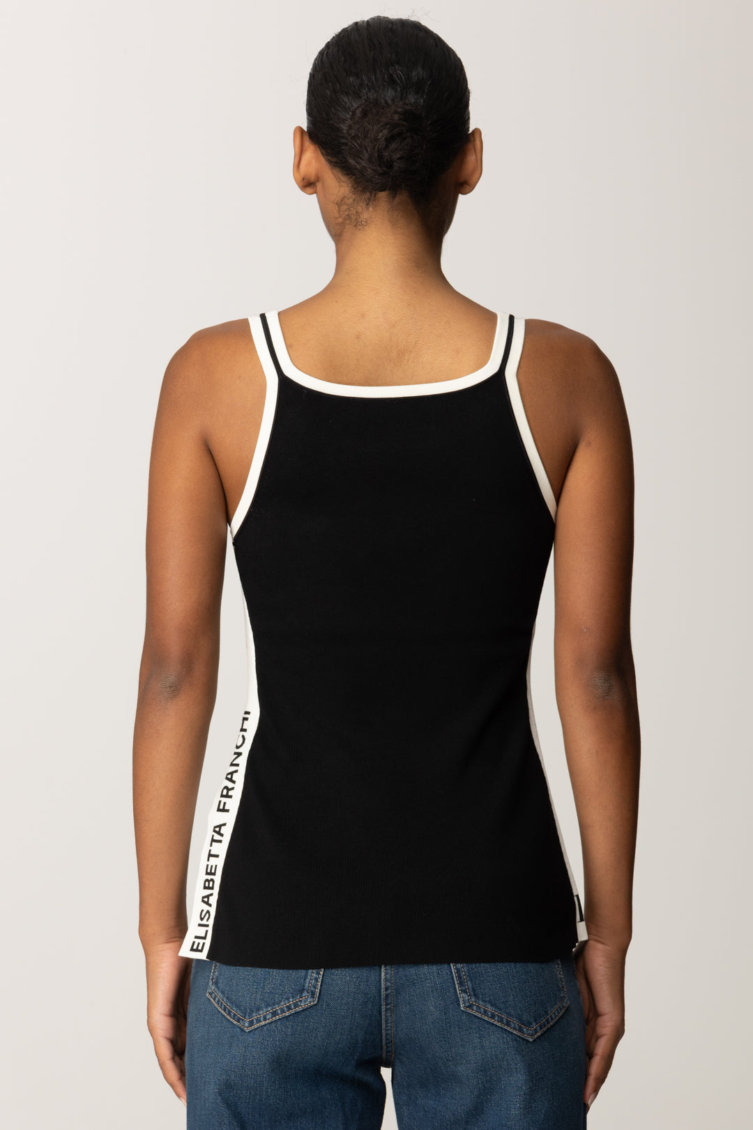 Elisabetta Franchi Top In Maglia con Bande Lucide TK51S56E2 NERO/MILK