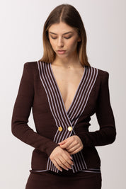 Elisabetta Franchi Top In Maglia con Bande a Righe MK78S61E2 CACAO/LILLA