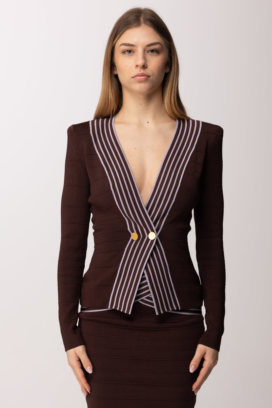 Elisabetta Franchi Top In Maglia con Bande a Righe MK78S61E2 CACAO/LILLA