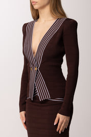Elisabetta Franchi Top In Maglia con Bande a Righe MK78S61E2 CACAO/LILLA