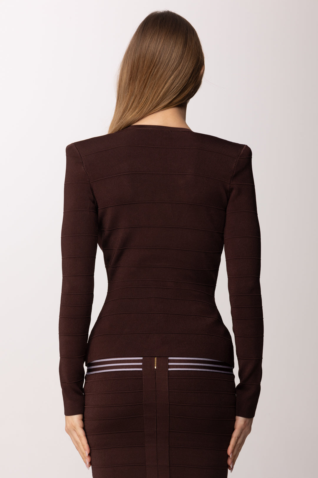 Elisabetta Franchi Top In Maglia con Bande a Righe MK78S61E2 CACAO/LILLA