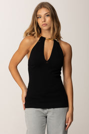 Elisabetta Franchi Top In Maglia con Snake Gioiello TK55S56E2 NERO