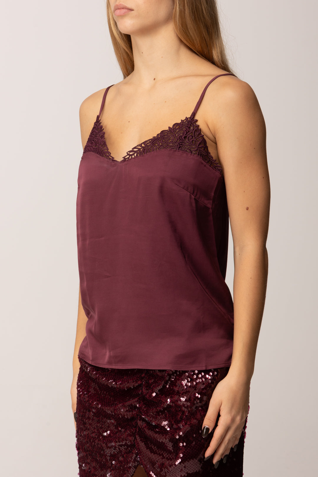 Twin-set Top In Raso con Inserto Pizzo WINESTASTING 252TP2481