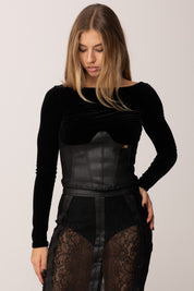 Elisabetta Franchi Top In Velluto con Inserto Bustier MD01357E2 NERO