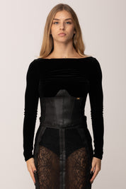 Elisabetta Franchi Top In Velluto con Inserto Bustier MD01357E2 NERO