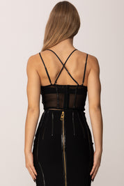 Elisabetta Franchi Top In Vinile e Tulle con Ganci Oro TO04057E2 NERO