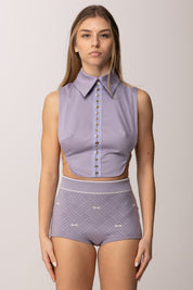 Elisabetta Franchi Top Pettorina con Elastici Ai Fianchi TO04661E2 LILLA