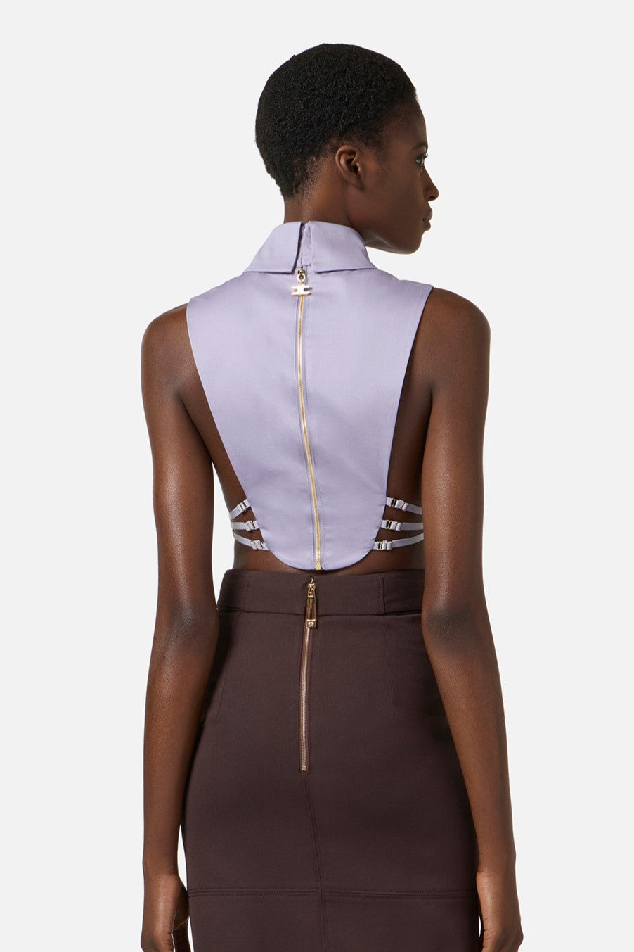 Elisabetta Franchi Top Pettorina con Elastici Ai Fianchi TO04661E2 LILLA