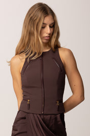 Elisabetta Franchi Top Smanicato Doppio Crepe con Zip TO03756E2 MERLOT