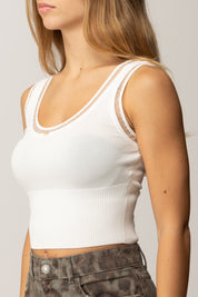 Elisabetta Franchi Top Tricot con Logo e Trasparenze TK54B56E2 AVORIO