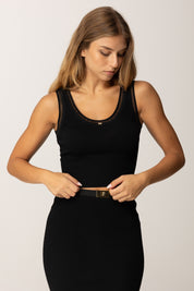 Elisabetta Franchi Top Tricot con Logo e Trasparenze TK54B56E2 NERO