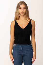 Khloefemme Top a Costine con Scollo a V1001 NERO
