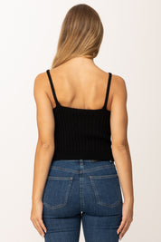 Khloefemme Top a Costine con Scollo a V1001 NERO