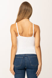 Khloefemme Top a Costine con Scollo a V 1001 BIANCO