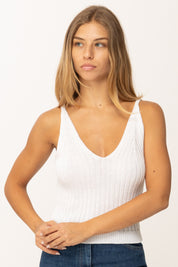 Khloefemme Top a Costine con Scollo a V 1001 BIANCO