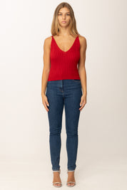 Khloefemme Top a Costine con Scollo a V 1001 ROSSO