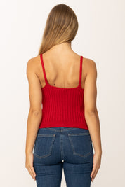 Khloefemme Top a Costine con Scollo a V 1001 ROSSO