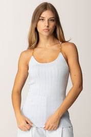 Elisabetta Franchi Top a Costine con Spalline Logo Gioiello TK52B56E2 STARLIGHT