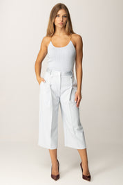 Elisabetta Franchi Top a Costine con Spalline Logo Gioiello TK52B56E2 STARLIGHT