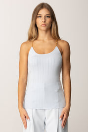 Elisabetta Franchi Top a Costine con Spalline Logo Gioiello TK52B56E2 STARLIGHT