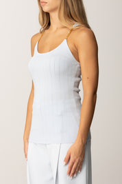 Elisabetta Franchi Top a Costine con Spalline Logo Gioiello TK52B56E2 STARLIGHT