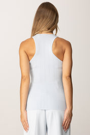 Elisabetta Franchi Top a Costine con Spalline Logo Gioiello TK52B56E2 STARLIGHT