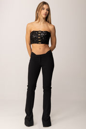 Elisabetta Franchi Top a Fascia Full Paillettes con Ganci Oro TO04757E2 NERO