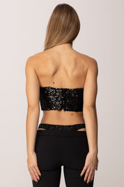 Elisabetta Franchi Top a Fascia Full Paillettes con Ganci Oro TO04757E2 NERO