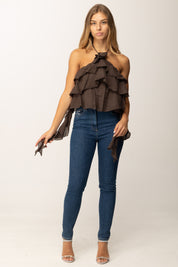 Khloefemme Top a balza con nastri laterali 25417 CACAO