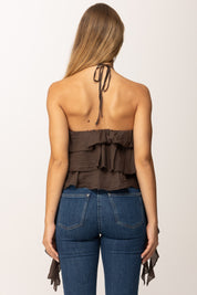 Khloefemme Top a balza con nastri laterali 25417 CACAO