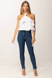 Khloefemme Top a balze con nastri laterali 25417 BIANCO