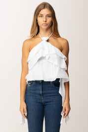 Khloefemme Top a balze con nastri laterali 25417 BIANCO