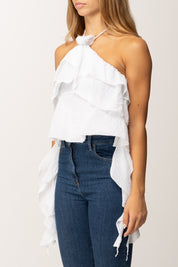 Khloefemme Top a balze con nastri laterali 25417 BIANCO