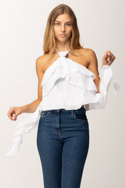 Khloefemme Top a balze con nastri laterali 25417 BIANCO