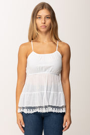 Khloefemme Top con Balza In Pizzo 25476 BIANCO