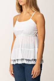 Khloefemme Top con Balza In Pizzo 25476 BIANCO