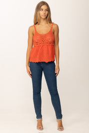 Khloefemme Top con Corpino Macramé Y002 ARANCIO