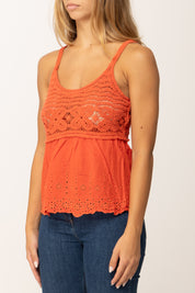 Khloefemme Top con Corpino Macramé Y002 ARANCIO