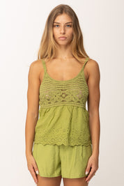 Khloefemme Top con Corpino Macramé Y002 VERDE